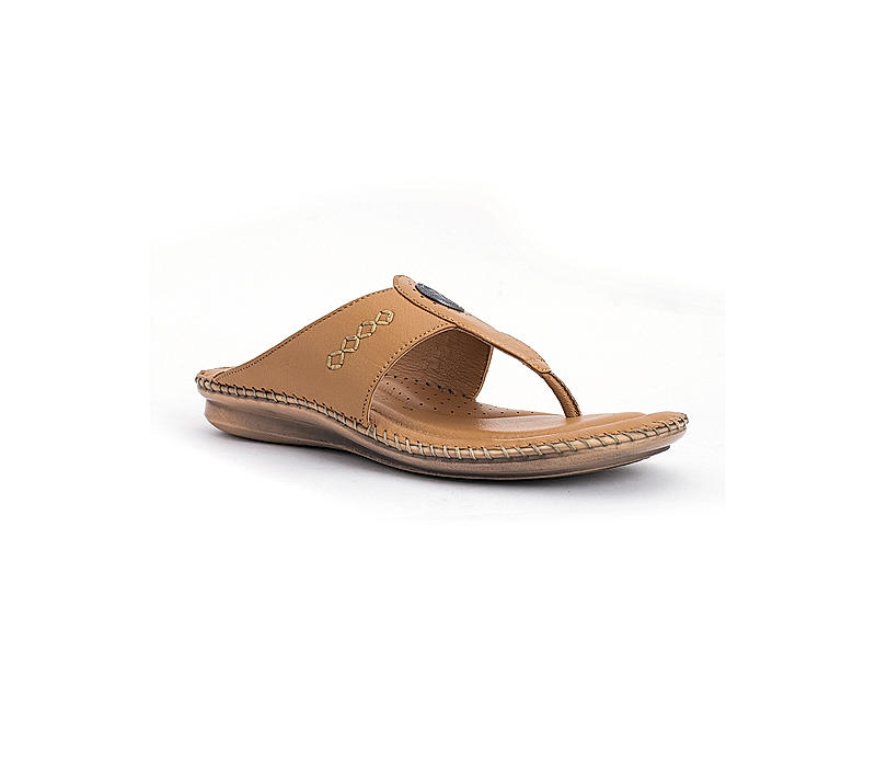 Softouch Beige Leather Flat Slip On Sandal for Women