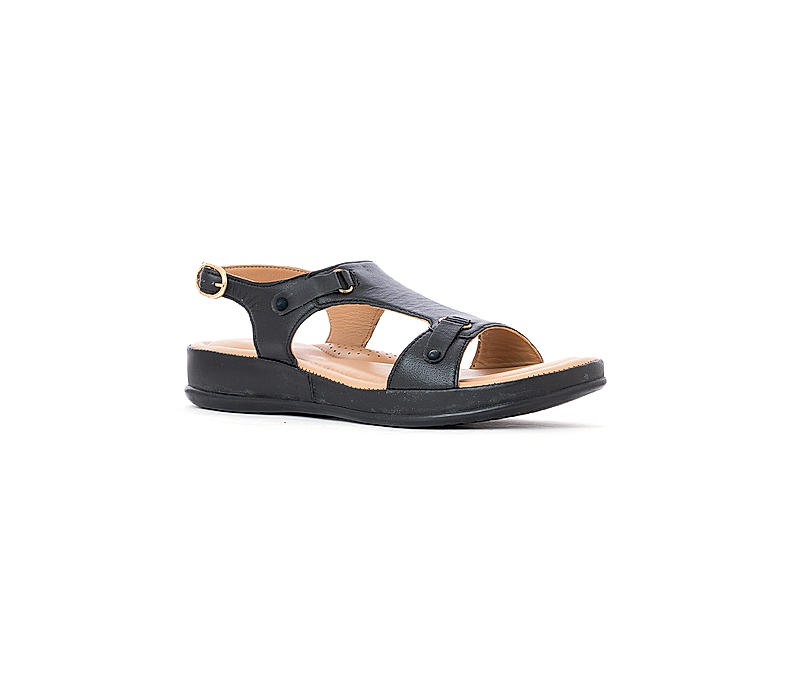 Softouch Black Leather Flat Sandal for Women