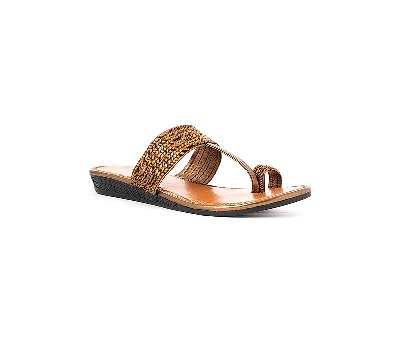 Khadim Brown Kolhapuri Flat Slippers for Women