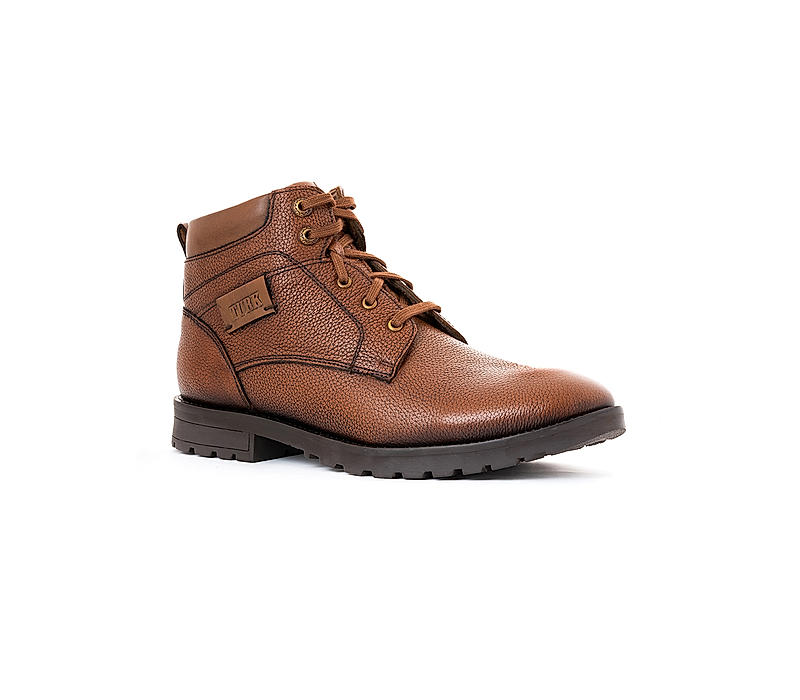 Turk Tan Brown Leather Outdoor Boots for Men