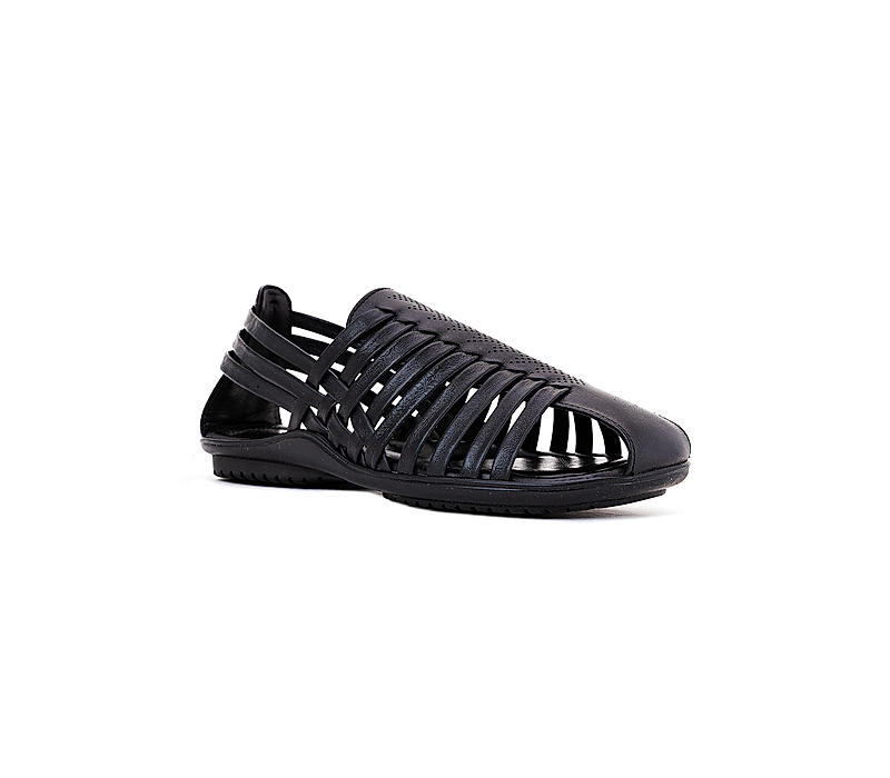 Lazard Black Leather Gladiator Sandal for Men