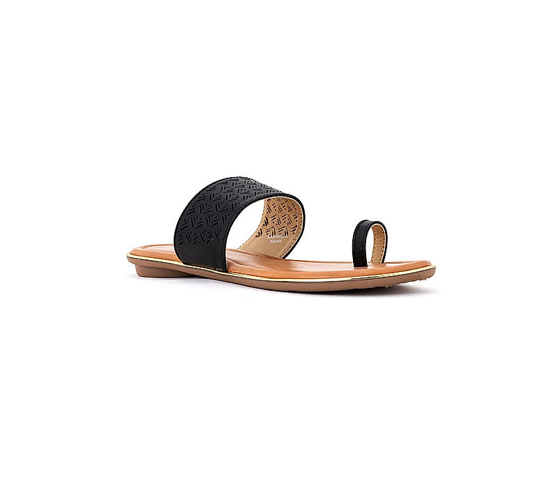 Khadim Black Flat Slip On Sandal for Women