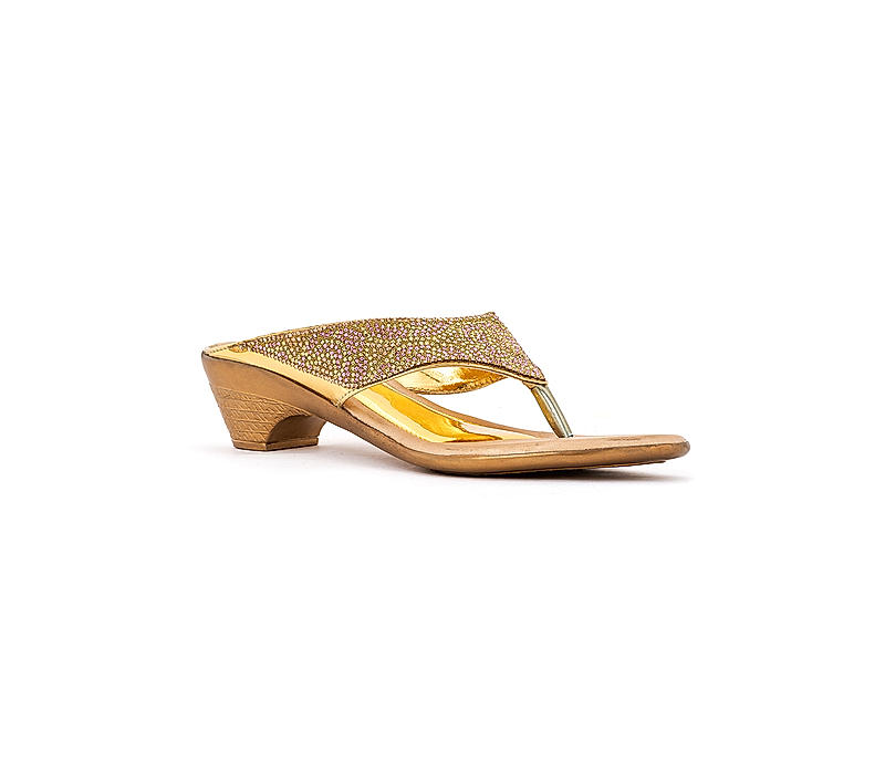 Khadim Gold Heel Slip On Sandal for Women