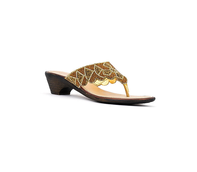 Khadim Gold Heel Slip On Sandal for Women