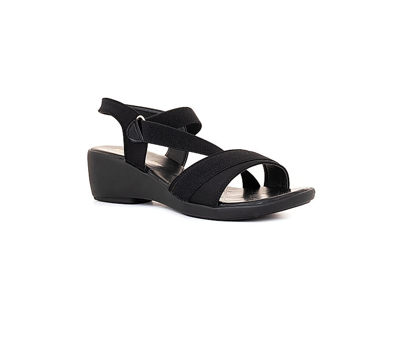 KHADIM Black Wedge Heel Slingback Sandal for Women (5320706)