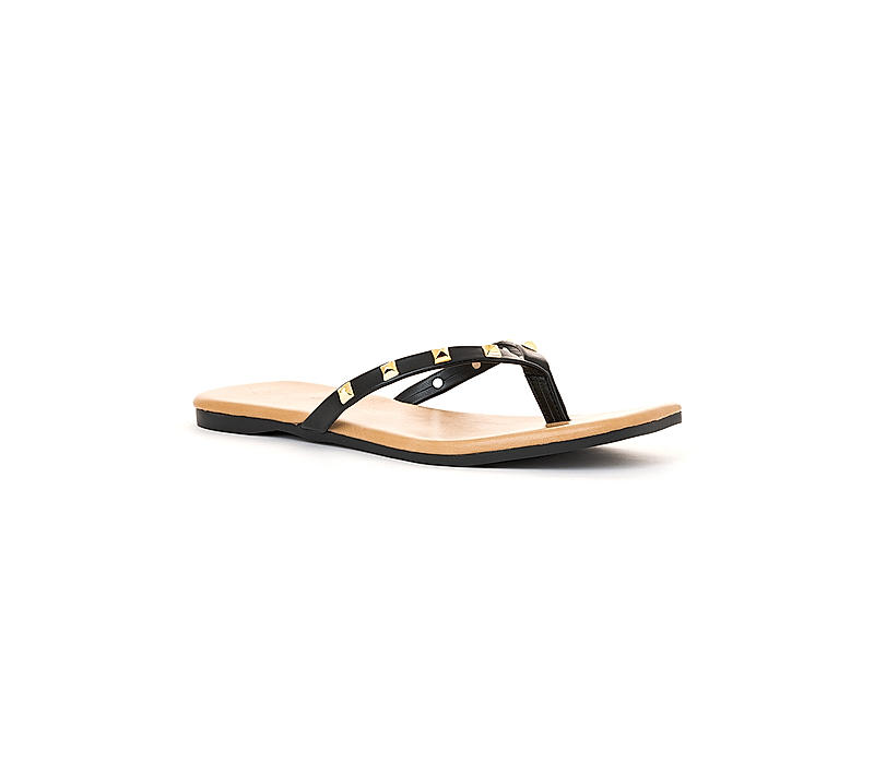 Cleo Black Flat Slip On Sandal for Women