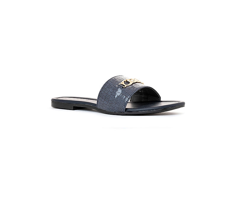 Cleo Navy Mule Flat Sandal for Women