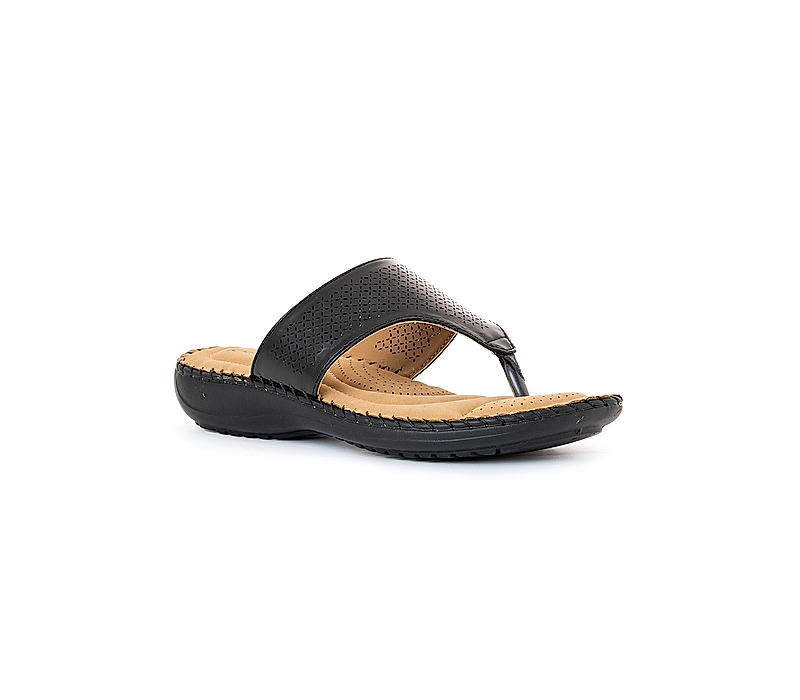 Khadim Black Flat Slip On Sandal for Women