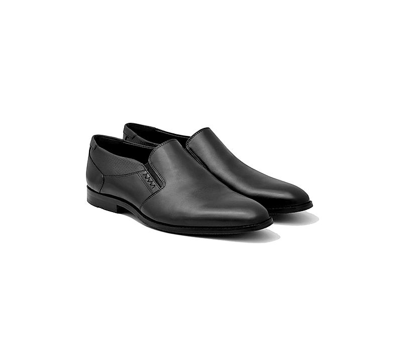Ruosh Men Black Leather ALL DAY WORK 01 Formal Slip-On Shoes