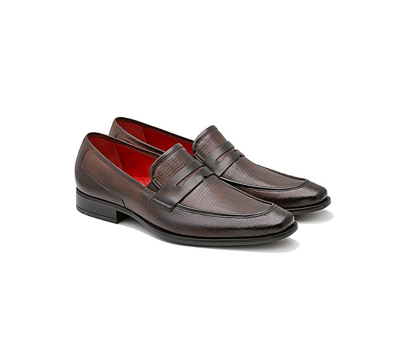 Ruosh Men Brown Solid Veneto Leather Penny Loafers