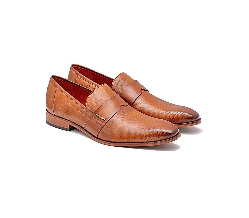 Ruosh Men Tan Brown Textured Leather Loafers