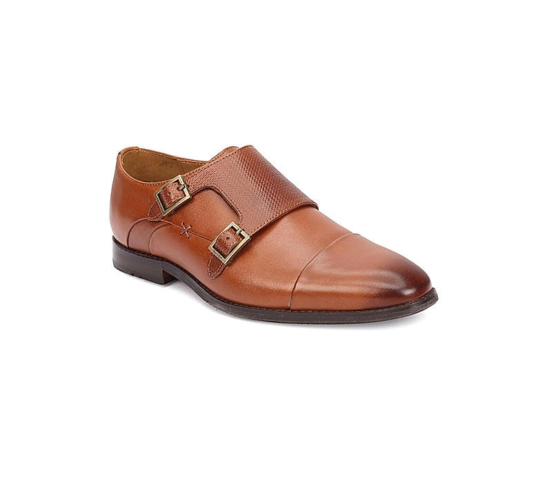 Ruosh Men Tan Brown Solid Leather Formal Monks