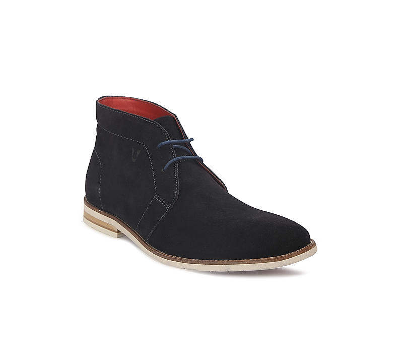V8 by Ruosh Men Blue Solid Suede Mid-Top Flat Boots