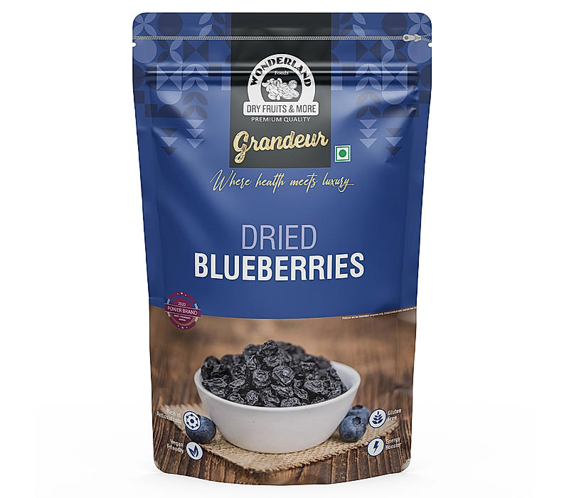 WONDERLAND FOODS Grandeur Premium Dried Californian Blueberries 150g Pouch | Healthy & Tasty Whole & Dried Blueberry | Rich in Calcium and Vitamin K | Vegan, Non-GMO & No Preservatives