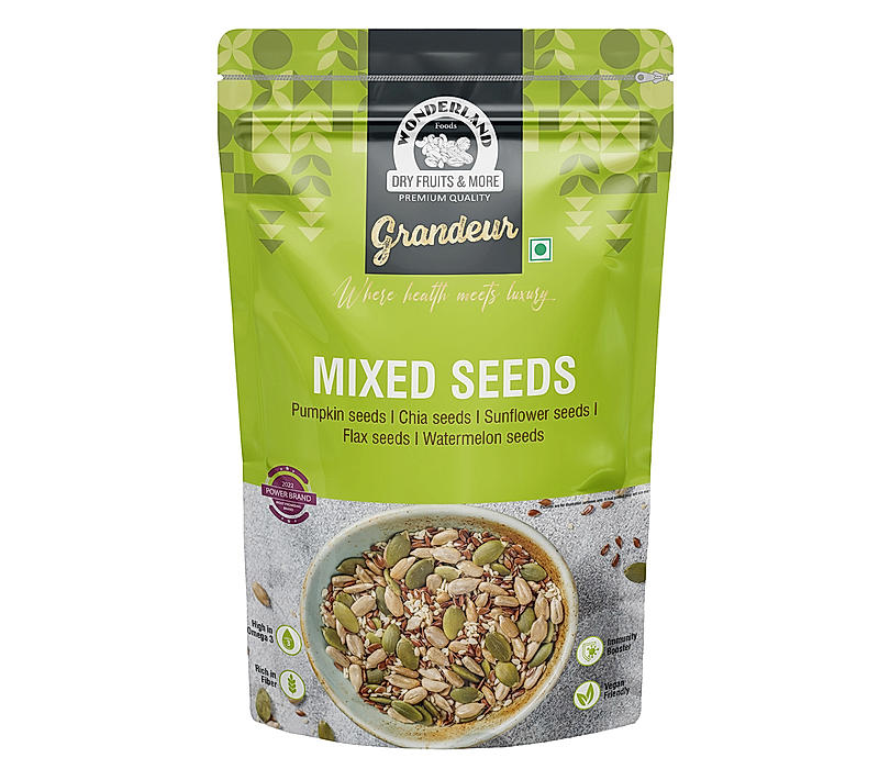 WONDERLAND FOODS Grandeur Premium Mixed Seeds 200g Pouch | Super Seed in 1 Mix Pumpkin Seeds, Chia Seeds, Sunflower Seeds, Flax Seeds & Watermelon Seeds | Mixed Seeds for Eating