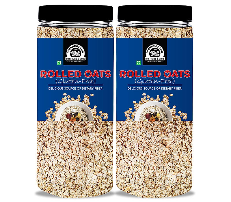 Wonderland Foods Rolled Oats 1Kg (500gX2) | 100% Natural Wholegrain | Nutritious Breakfast Cereals | High Protein & Fibre | Easy to Cook