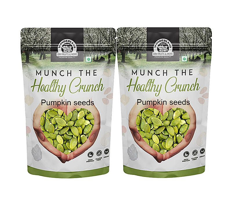 Wonderland Foods - Healthy & Tasty Raw Pumpkin / Kaddu Seeds 500g (250g X 2) Pouch | Seeds For Eating | Immunity Booster Diet | Protein and Rich in Fibre