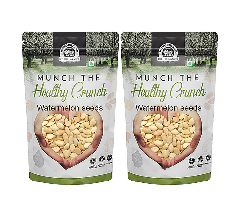 Wonderland Foods - Healthy & Tasty Raw Watermelon / Tarbooj Seeds 500g (250g X 2) Pouch | Seeds For Eating | Immunity Booster Diet | Protein and Rich in Fibre