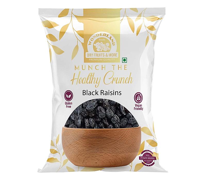 Wonderland Foods - Black Raisin (Kishmish) Dried Grapes 250g Pouch | Kali Kishmish Healthy Nutritious & Delicious | Rich in Iron & Vitamin B | Healthy Sweet Treats