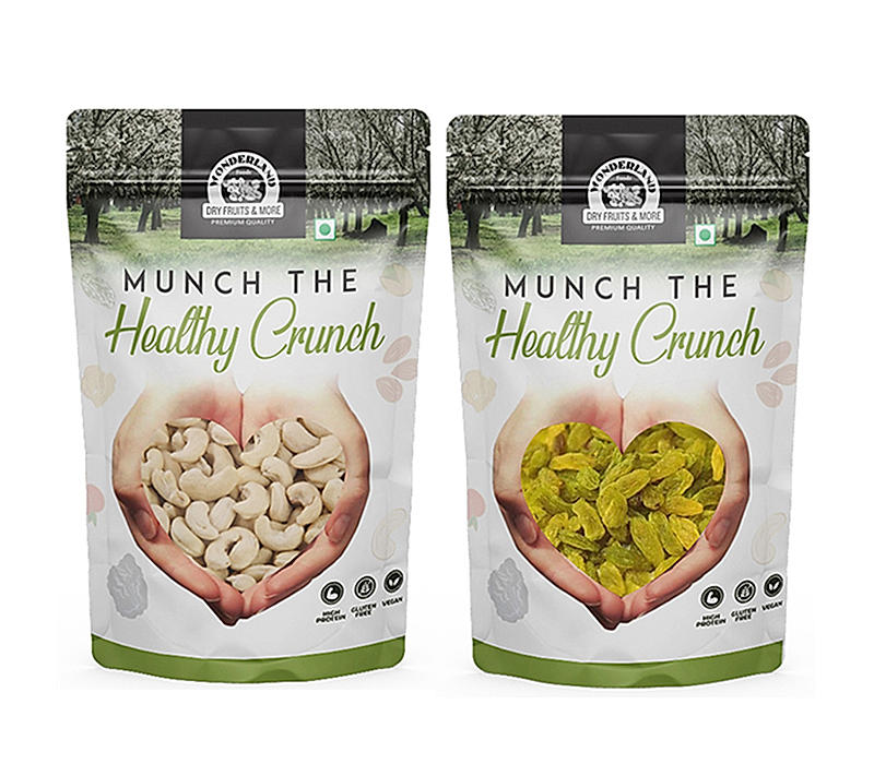 Wonderland Foods - Dry Fruits Premium Raw Cashews & Green Raisins | 1Kg (500g X 2) Pouch | High in Fiber & Boost Immunity