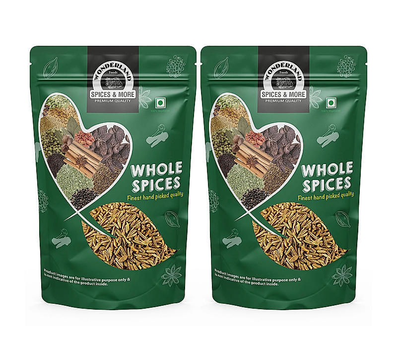 Wonderland Foods - Whole Spices Cumin Seeds 500g (250g X 2) Pouch | Zeera | Jeelakarra | Chemical Free & Pesticides Free | Unadulterated | Enhances Taste | Usefull in Baked Products