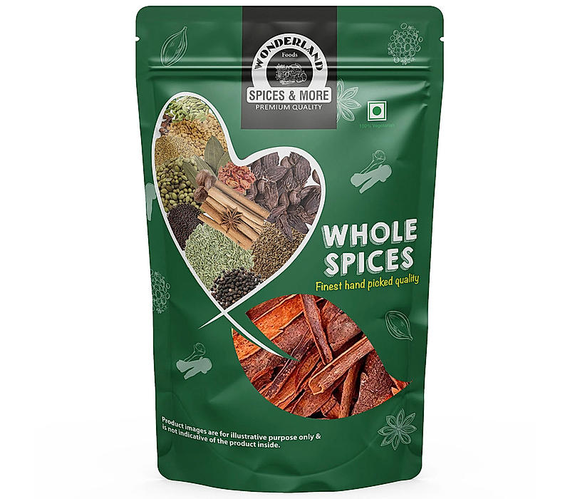 Wonderland Foods - Whole Spices Organic Cinnamon Bark 250g Pouch | Dalchini Karuvapatta | Whole Spices | Khada Masala for Cooking | Sabut Garam Masala