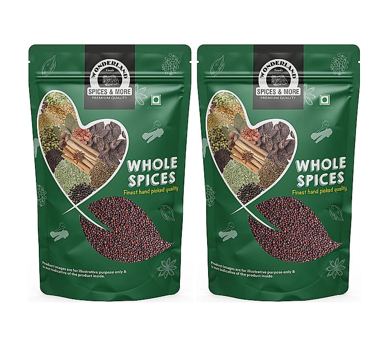 Wonderland Foods - Whole Spices Mustard Seeds 500g (250g X 2) Pouch | Sarson |Black Mustard | Anti-Oxidant Rich, Anti-Inflammatory and Good for Digestion