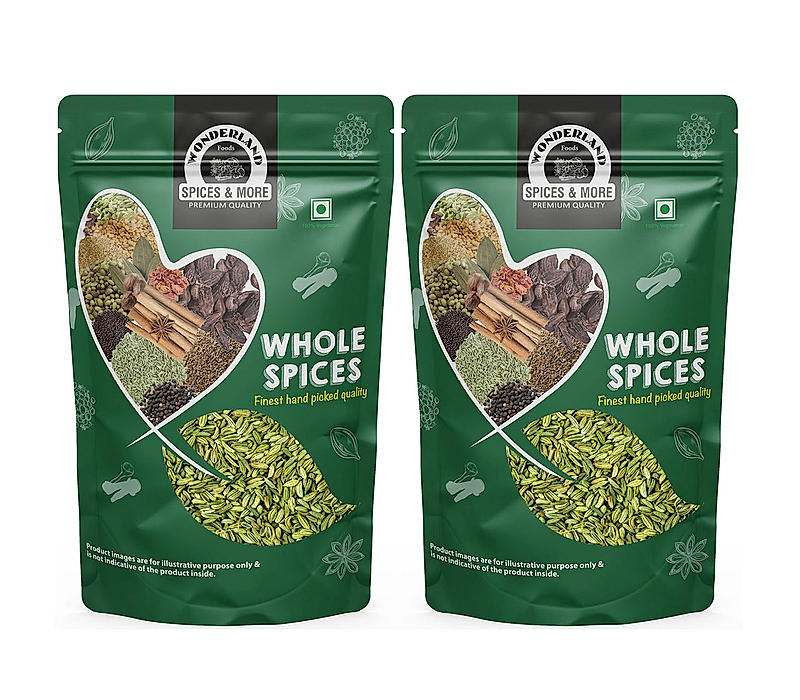 Wonderland Foods - Whole Spices Fennel (Sauf) Seeds 500g (250g X 2) Pouch | Saunf 100% Pure & Natural | Fennel Seeds | Use for Mouth freshener Or Flavour