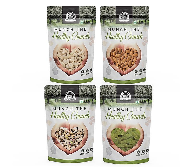 Wonderland Foods Daily Needs Dry Fruits Combo Pack 1 Kg (Almonds 250g, Cashews 250gm, Pistachios 250g, Raisins 250g)