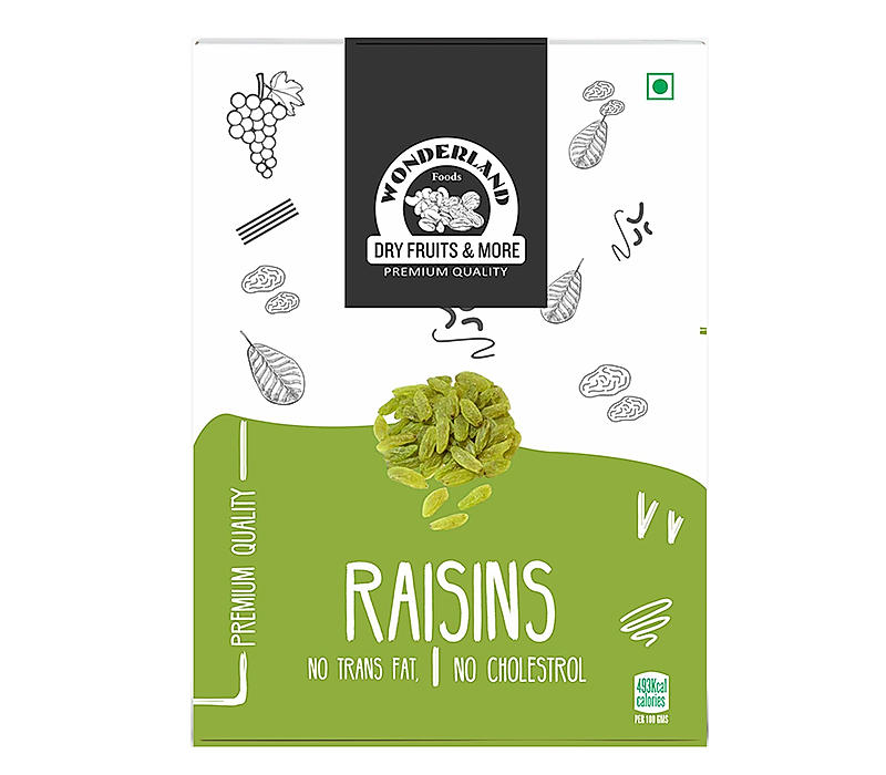 Wonderland Foods - Plain Green Raisin (Kishmish) Dried Grapes 200g Box | Healthy Nutritious & Delicious | Rich in Iron & Vitamin B | Healthy Sweet Treats
