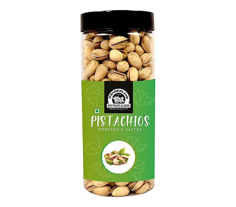 Wonderland Foods - Premium California Roasted & Salted Pistachios 500g Re-Usable Jar | Gluten & GMO Free | Super Crunchy, Delicious & Healthy Nuts