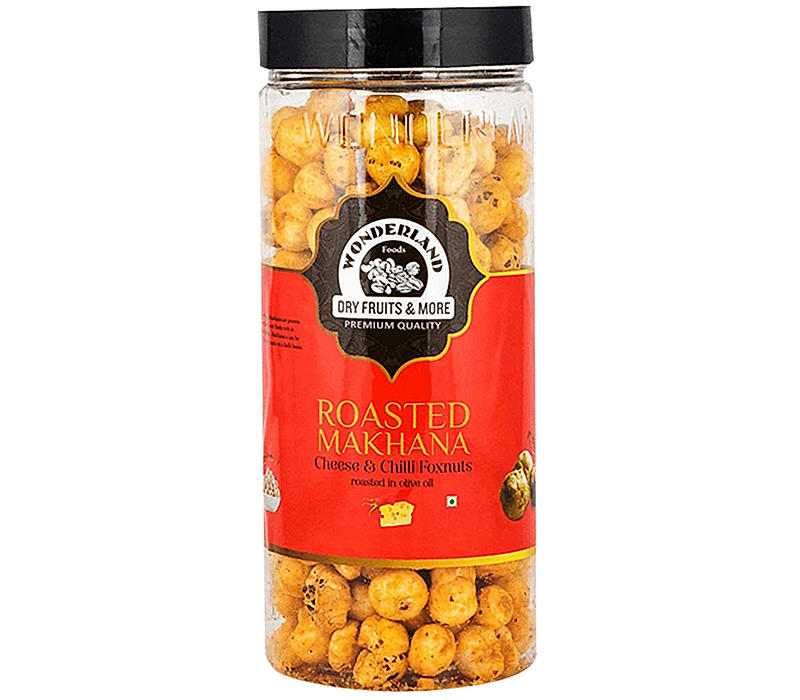 Wonderland Foods - Roasted & Flavoured Makhana (Foxnut) 100g Cheese & Chilli Re-Usable Jar | Healthy Snack | Gluten Free |  Zero Trans Fat
