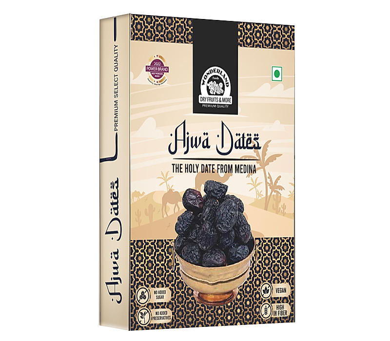 Wonderland Foods - Dry Fruits Ajwa Dates 200g Box | Healthy & Nutritious Soft Khajoor | Khajur Rich in Iron, Fibre & Vitamins