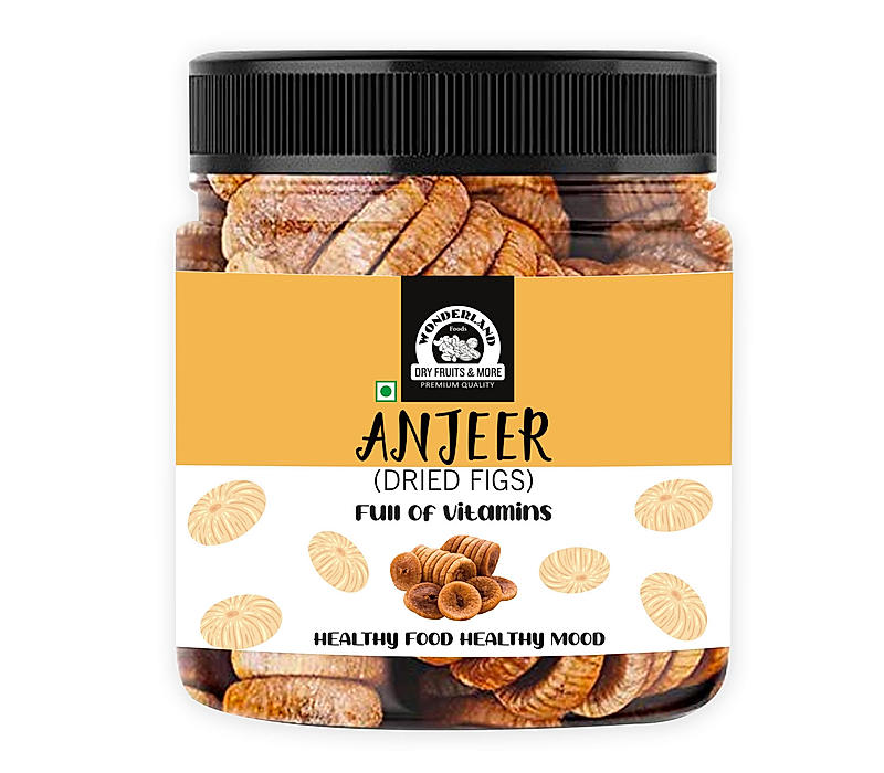 Wonderland Foods - Dried Afghani Anjeer 250g Re-Usable Jar | Dry Figs | Rich Source of Fibre, Calcium & Iron | Healthy Snack Zaika Low in Calories and Fat Free