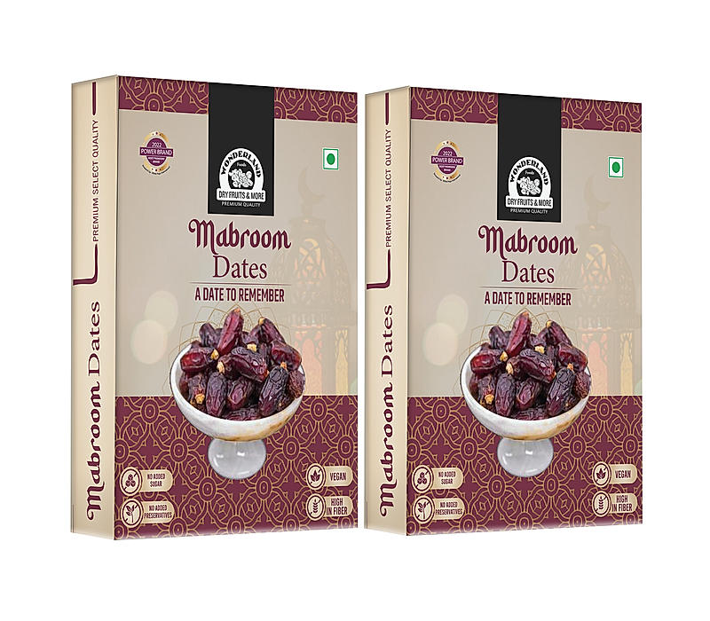 Wonderland Foods - Dry Fruits Mabroom Dates 400g (200gX2) Box | Healthy & Nutritious Soft Khajoor | Khajur Rich in Iron, Fibre & Vitamins