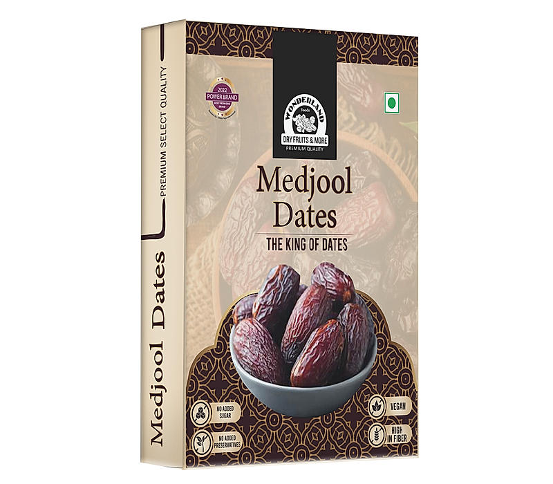 Wonderland Foods - Dry Fruits Medjool Dates 200g Box | Healthy & Nutritious Soft Khajoor | Khajur Rich in Iron, Fibre & Vitamins