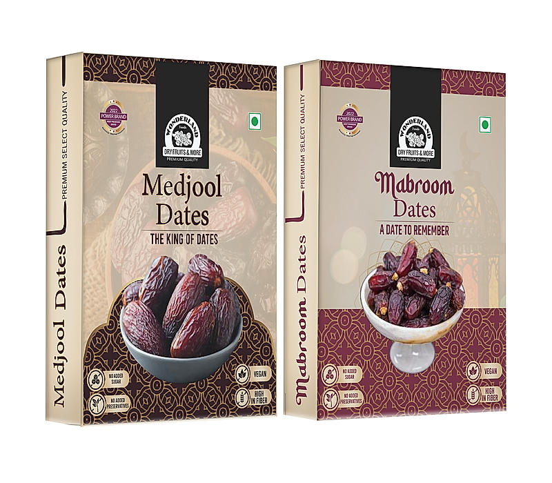 Wonderland Foods - Dry Fruits Medjool and Mabroom Dates 400g (200g X 2) Box | Healthy & Nutritious Soft Khajoor | Khajur Rich in Iron, Fibre & Vitamins
