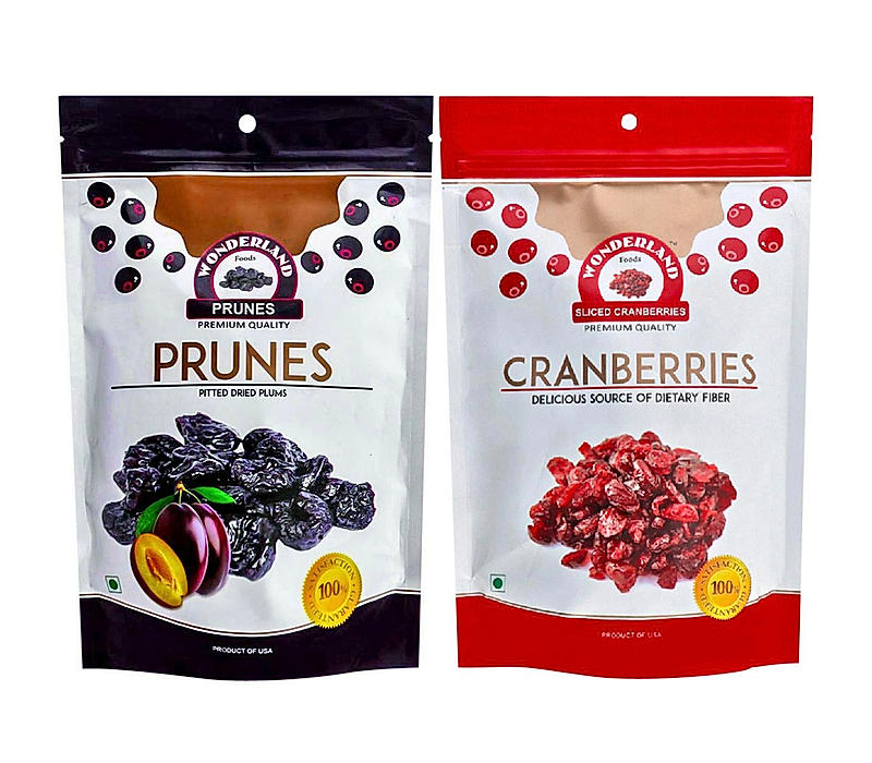 Wonderland Foods - Californian Sliced Dried Cranberry, Californian Seedless (Pitted) Prunes 400g (200g X 2 Combo) Pouch