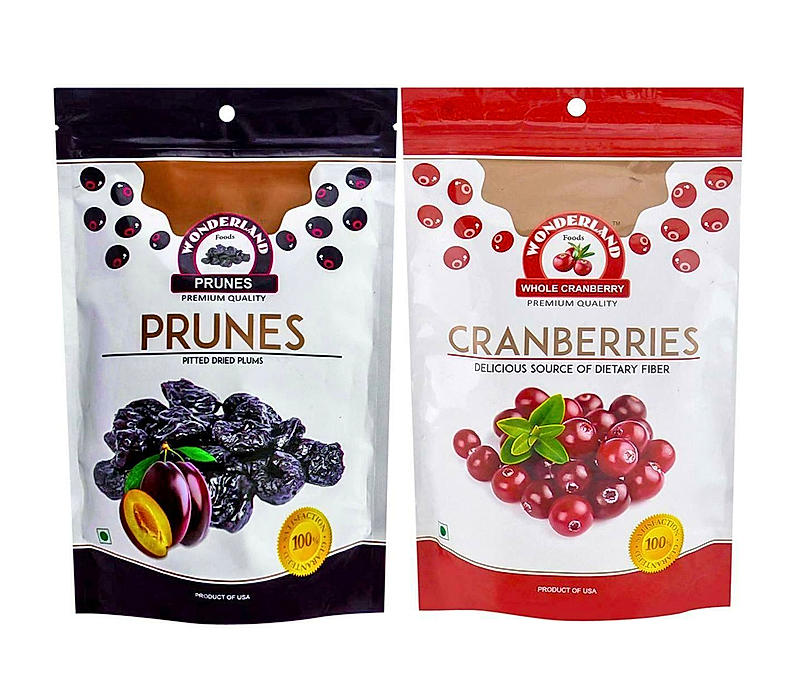 Wonderland Foods - Californian Whole Dried Cranberry, Californian Seedless (Pitted) Prunes 400g (200g X 2 Combo) Pouch