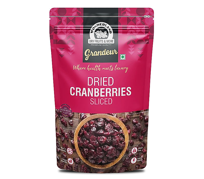 Wonderland Foods Grandeur Premium Cranberries 200g Pouch | Cranberry | No Fat and Low Calories | High Antioxidants, Dietary Fiber & No Gluten | Immunity Booster
