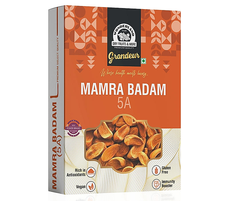 Wonderland Foods Grandeur Premium Mamra Almonds Grade-5A 500g Box | Mamra Badam | More Nutritious | Grade-5A Quality & Bold Size | Irani Badam | Premium Healthy Nuts
