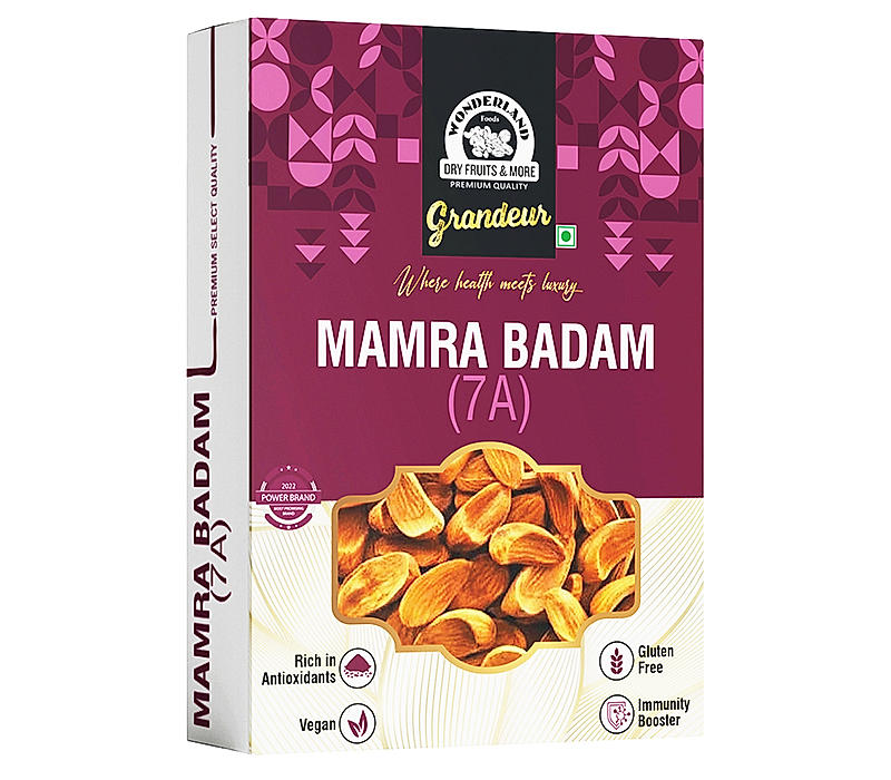 Wonderland Foods Grandeur Premium Mamra Almonds Grade-7A 500g Box | Mamra Badam | More Nutritious | Grade-7A Quality & Bold Size | Irani Badam | Premium Healthy Nuts