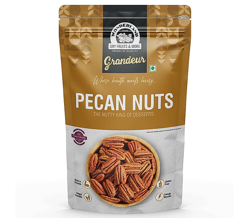 Wonderland Foods Grandeur Premium Pecan Nuts 200g Pouch | Rich in Protein & Fiber, Crunchy | No Preservatives | Non-GMO | Vegan