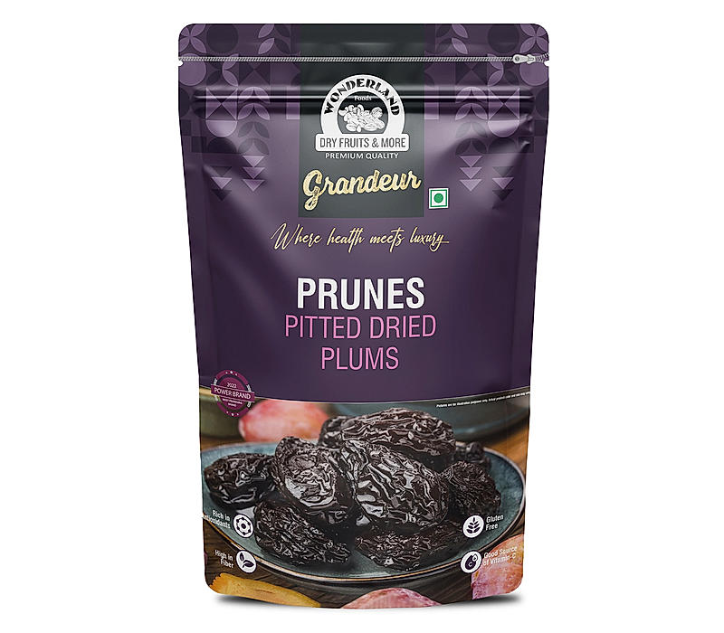 Wonderland Foods Grandeur Premium Pitted Prunes 200g Pouch | Gluten Free, Non-GMO & Vegan | Dried Plums | High in Vitamins | High in Dietary Fiber