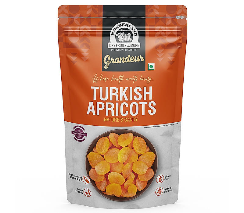 Wonderland Foods Grandeur Premium Turkish Apricot 200g Pouch | Vegan, Sun Dried Apricots | Gluten Free & Sodium Free | Add in your Healthy Recipes
