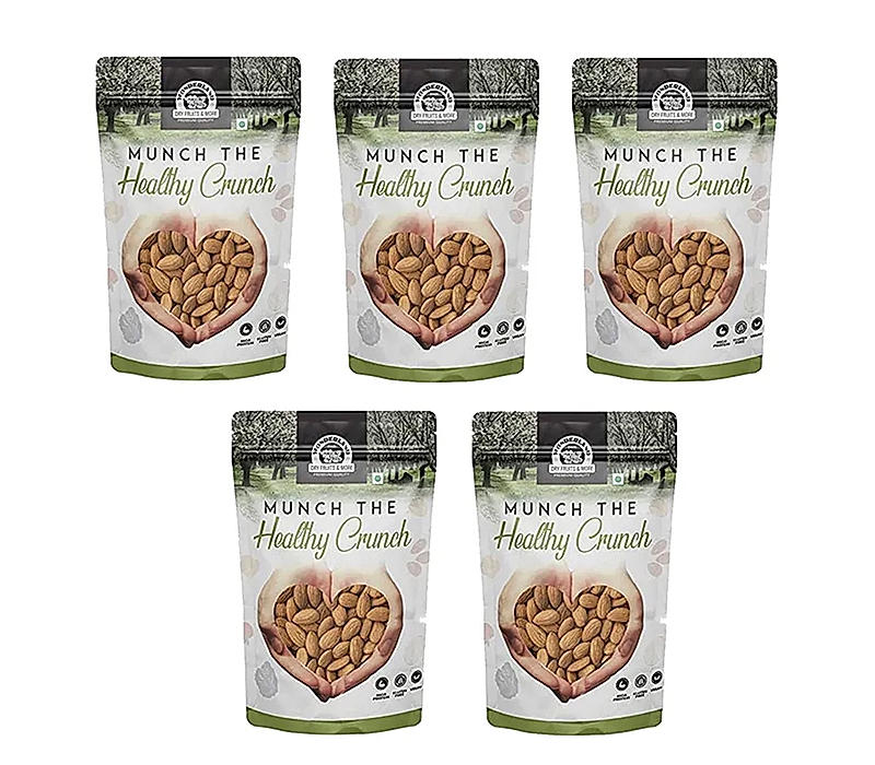Wonderland Foods - Natural Raw California Almonds 500g (100g X 5) Pouch Pack | Badam Giri | Nutritious & Delicious High in Fiber & Boost Immunity | Real Nuts | Gluten Free