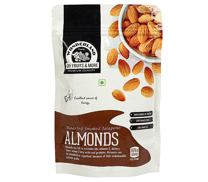 Wonderland Foods - Roasted & Flavoured with Jalapeno Seasoning California Almonds 200g Zipper Pouch Pack | Badam Giri | Nutritious & Delicious High in Fiber & Boost Immunity | Real Nuts | Gluten Free