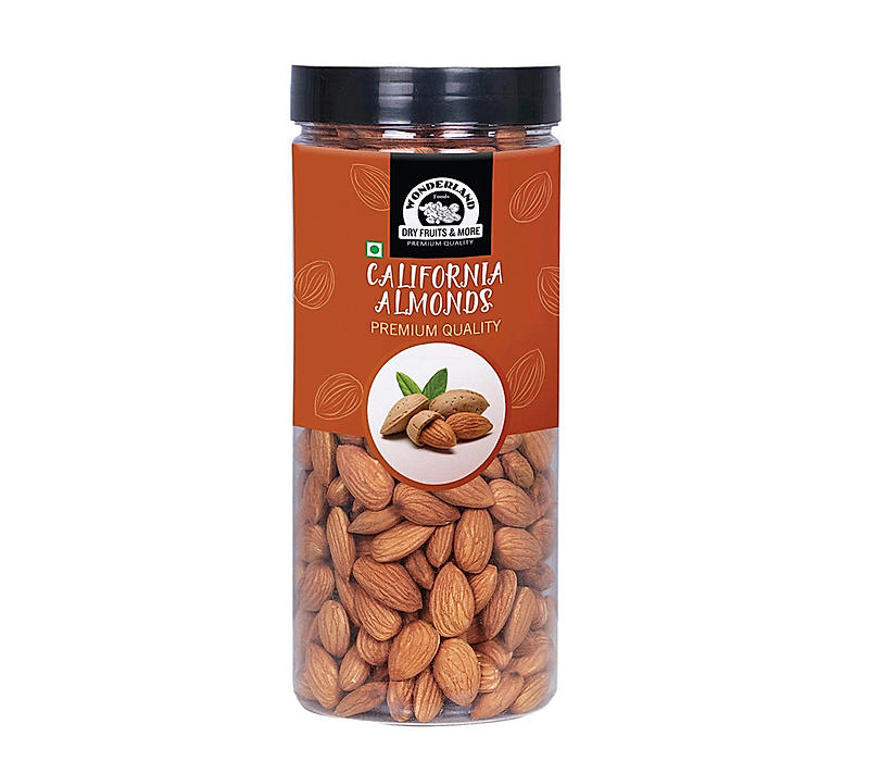 Wonderland Foods - Natural Raw Hand Picked Bold Premium California Almonds 500g Re-Usable Jar Pack | Badam Giri | Nutritious & Delicious High in Fiber & Boost Immunity | Real Nuts | Gluten Free