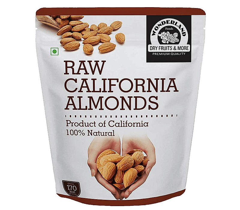 Wonderland Foods - Natural Raw California Almonds 1Kg Pouch Pack | Badam Giri | Nutritious & Delicious High in Fiber & Boost Immunity | Real Nuts | Gluten Free