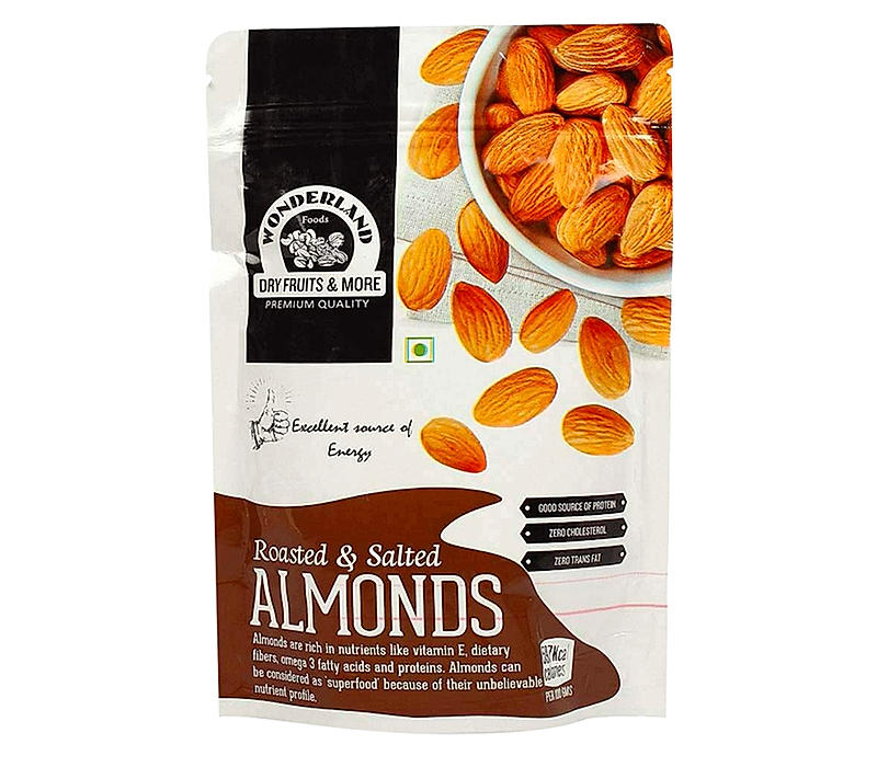 Wonderland Foods - Roasted & Salted California Almonds 100g Zipper Pouch Pack | Badam Giri | Nutritious & Delicious High in Fiber & Boost Immunity | Real Nuts | Gluten Free